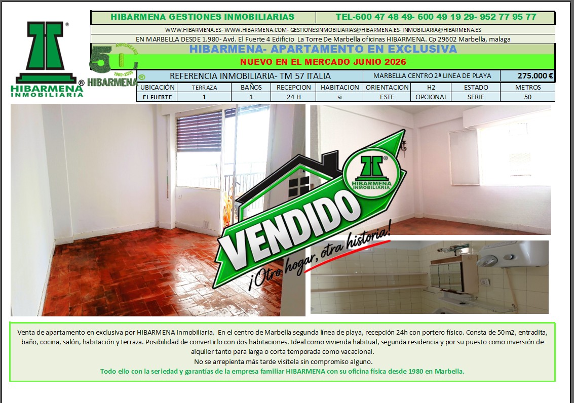 Ficha comercial del anuncio, vendido – Apartamento TM51 Italia, Marbella centro